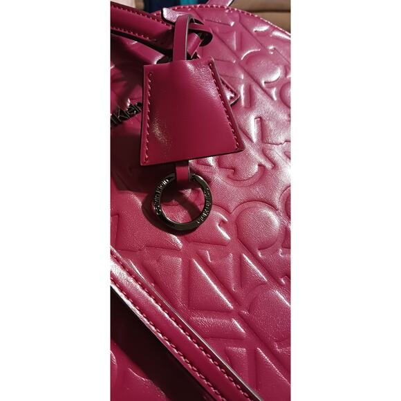 Calvin Klein Logo Red Vegan CK Embossed Handbag Purse with Shoulder Strap EUC - Picture 10 of 11